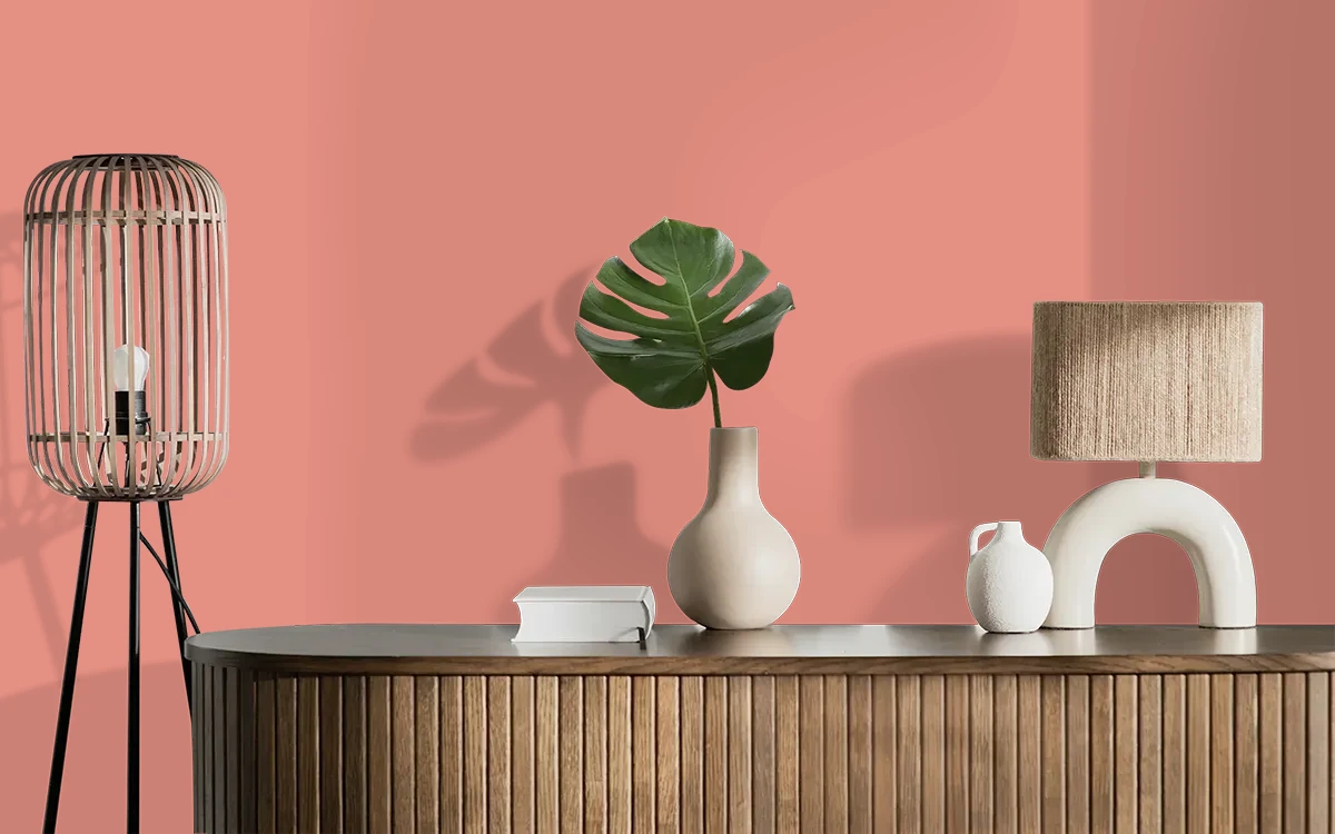 Nippon Paint's EMBER INFERNO color on different wall surfaces.