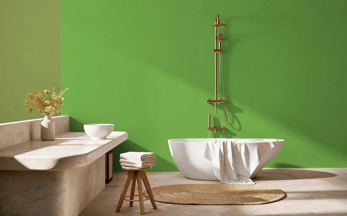 Nippon Paint's EMERALD FLASH color on different wall surfaces.