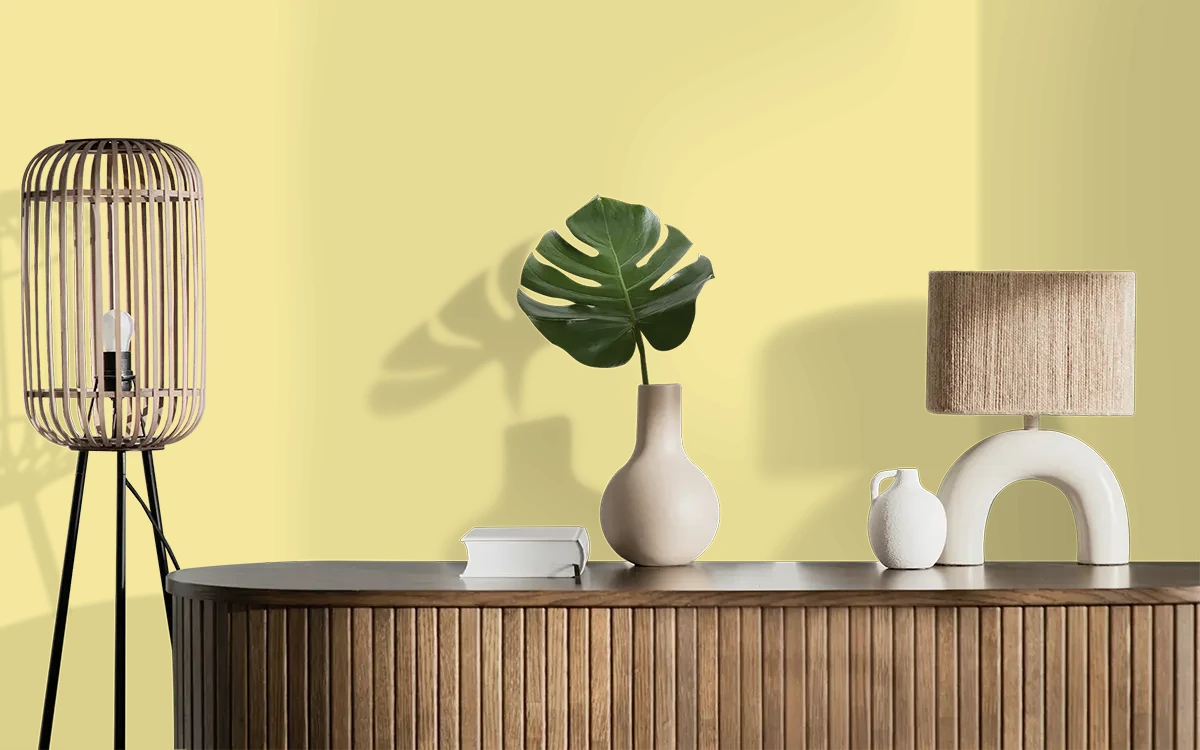 Nippon Paint's EMPIRE YELLOW color on different wall surfaces.
