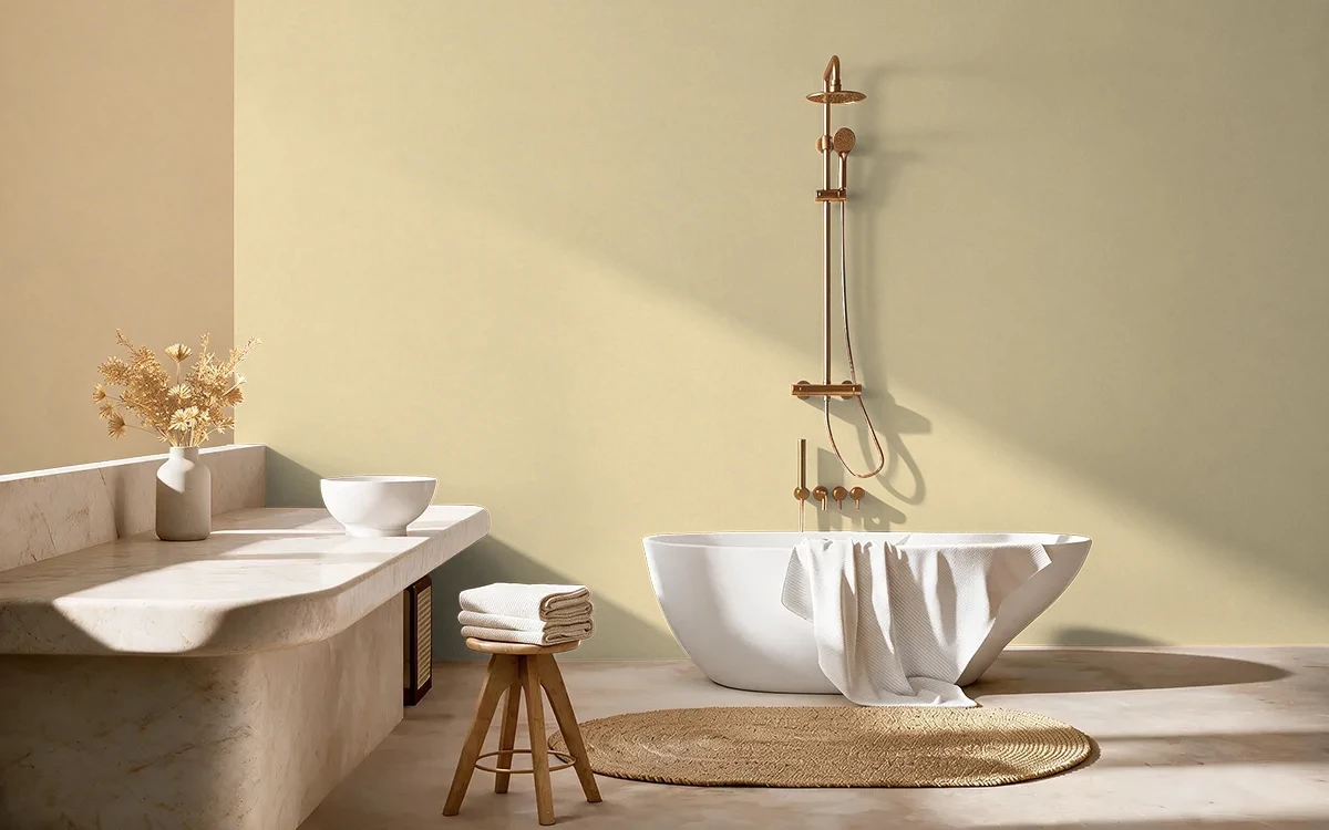 Nippon Paint's ENERGETIC BRUCE color on different wall surfaces.