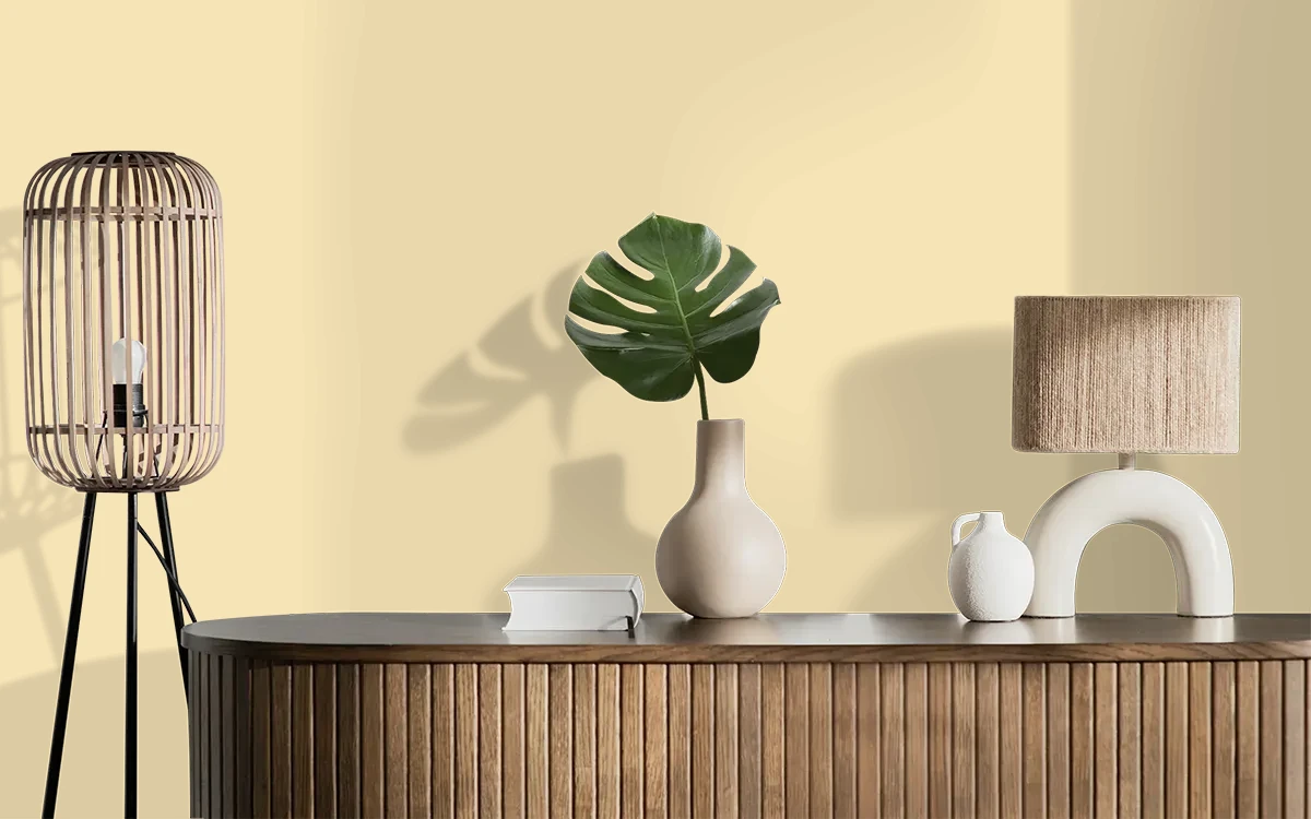 Nippon Paint's ENERGETIC BRUCE color on different wall surfaces.