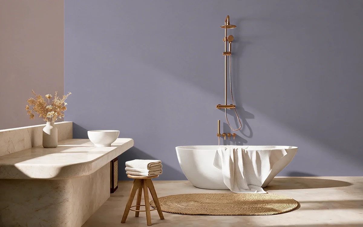 Nippon Paint's ENSHROUDED color on different wall surfaces.