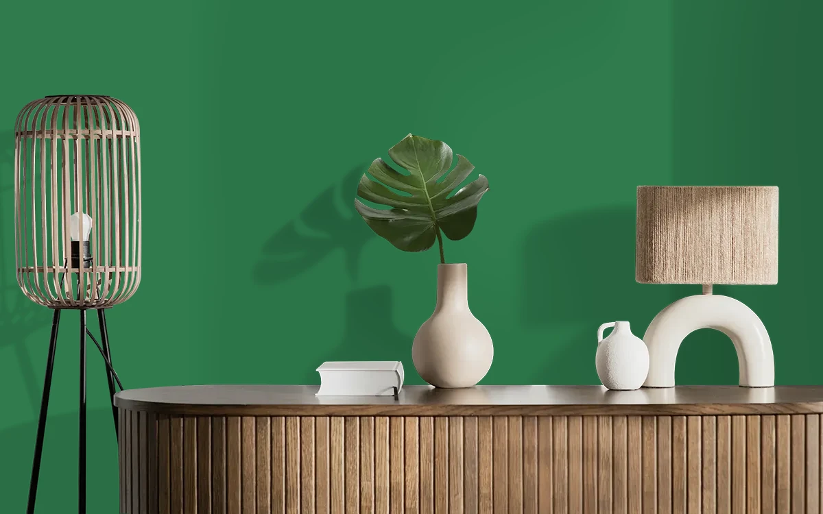 Nippon Paint's EUCALYPTUS EMBER color on different wall surfaces.