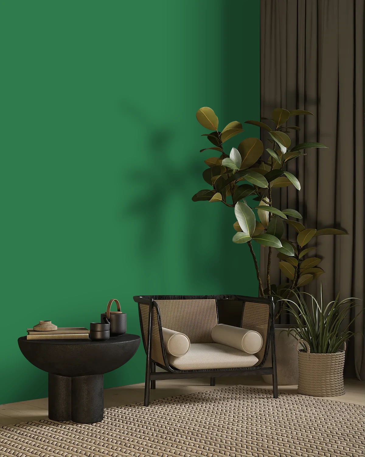 Nippon Paint's EUCALYPTUS EMBER color on a beautifully decorated wall.