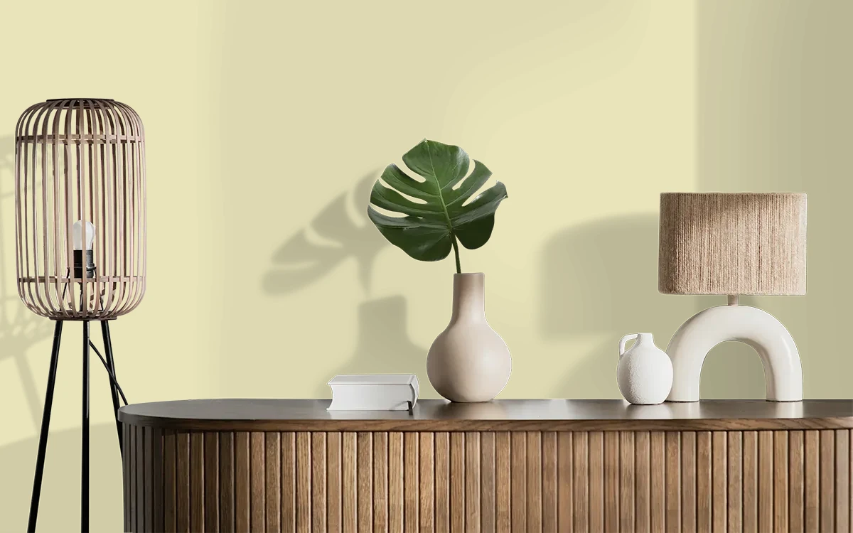 Nippon Paint's EVASIVE YELLOW color on different wall surfaces.