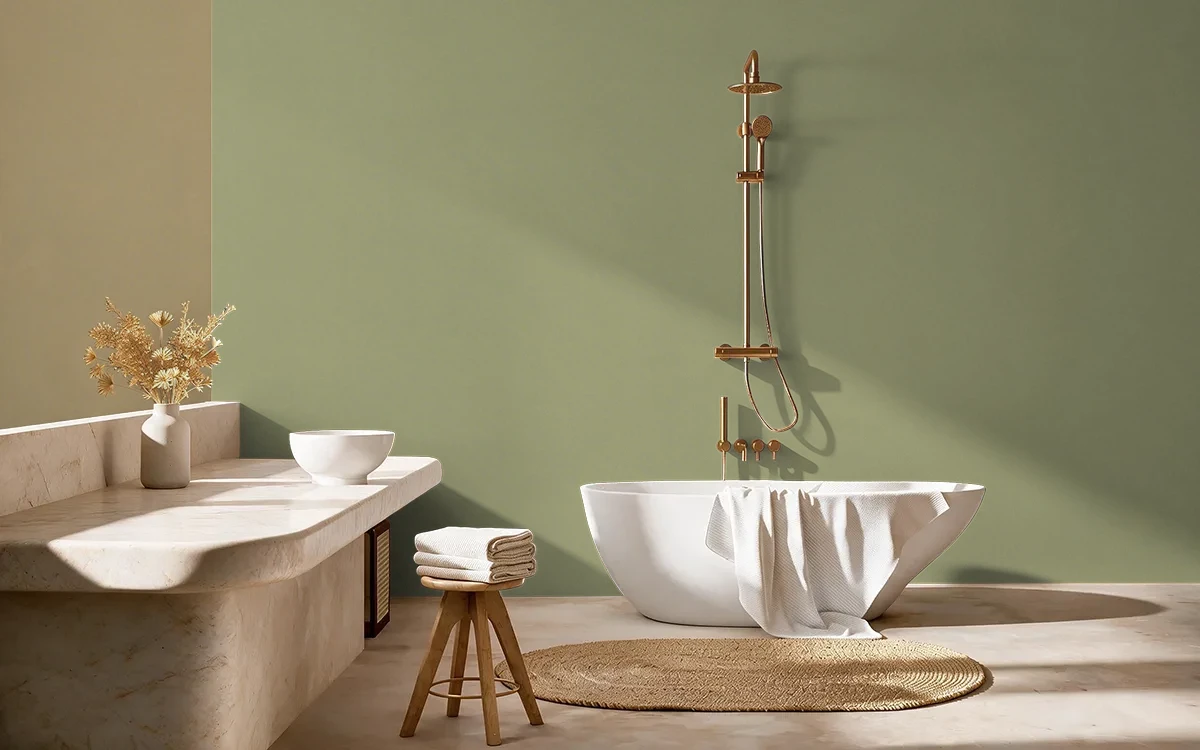 Nippon Paint's EVERGREEN HAZE color on different wall surfaces.