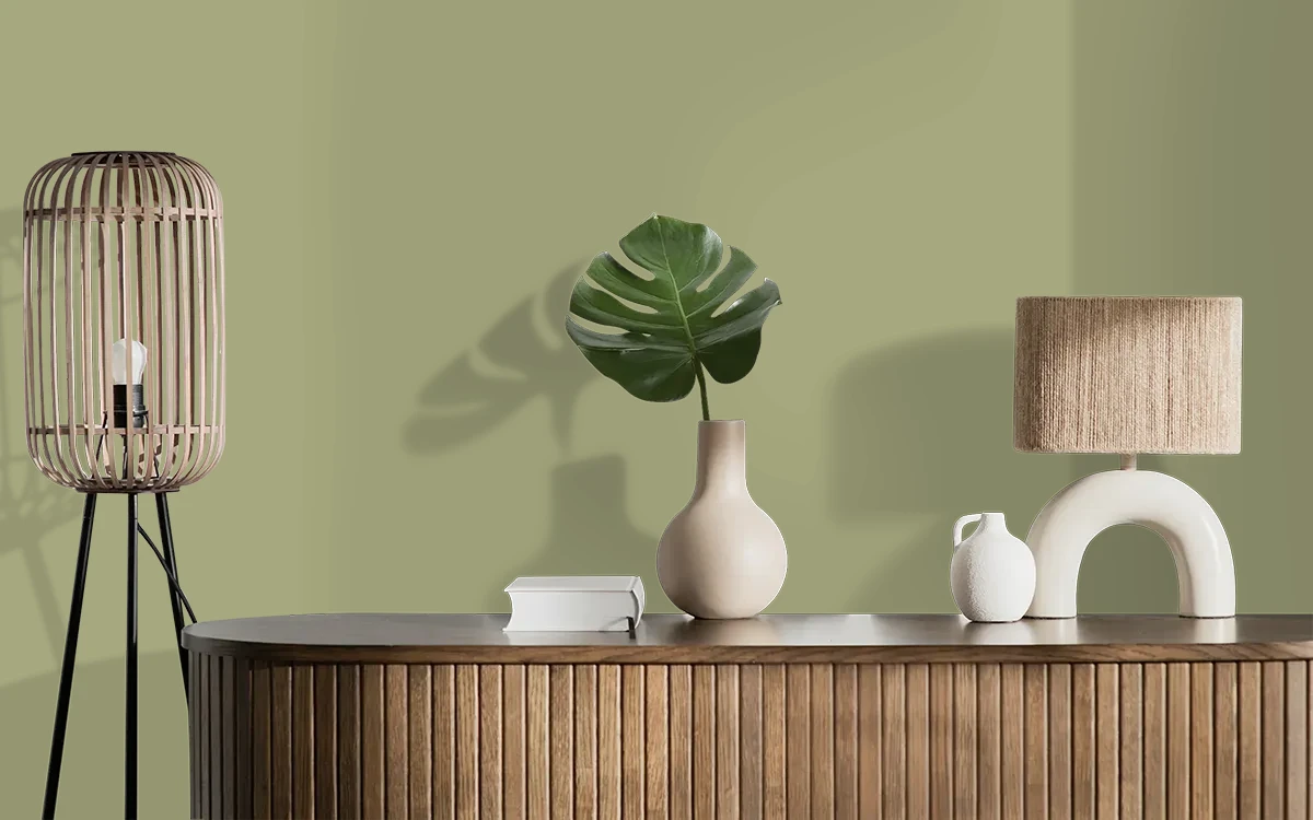 Nippon Paint's EVERGREEN HAZE color on different wall surfaces.