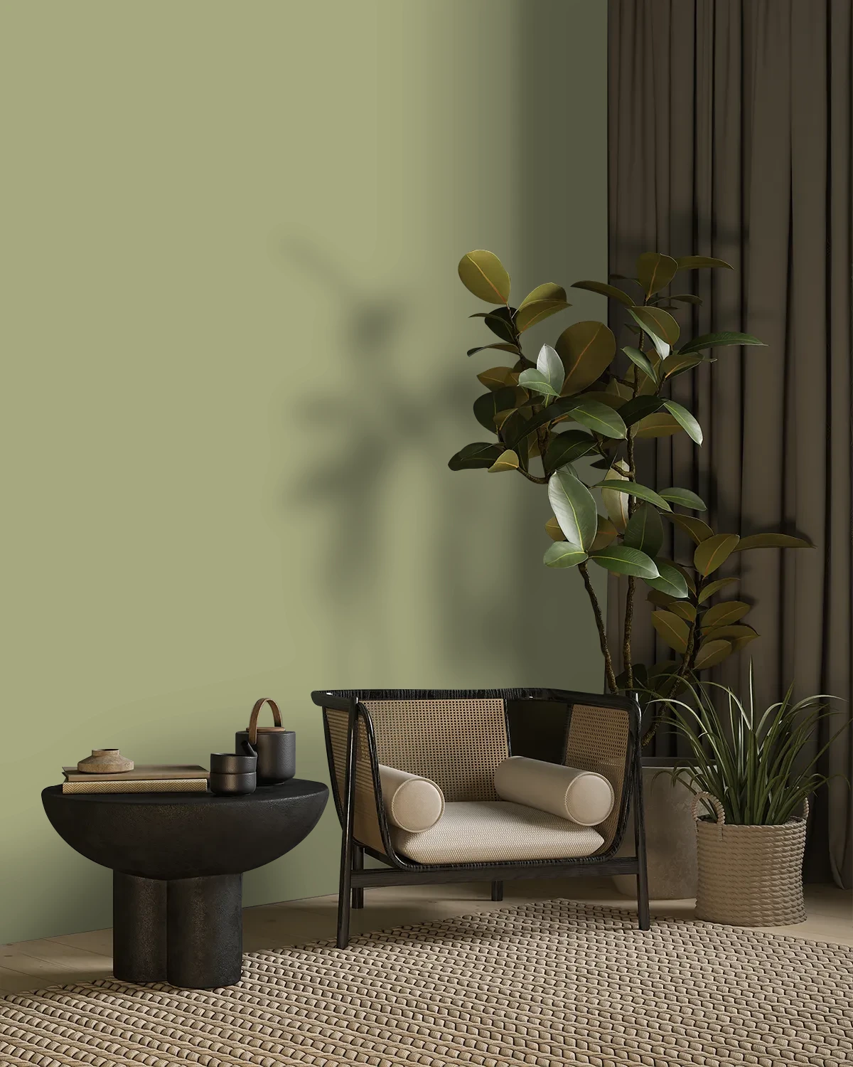 Nippon Paint's EVERGREEN HAZE color on a beautifully decorated wall.