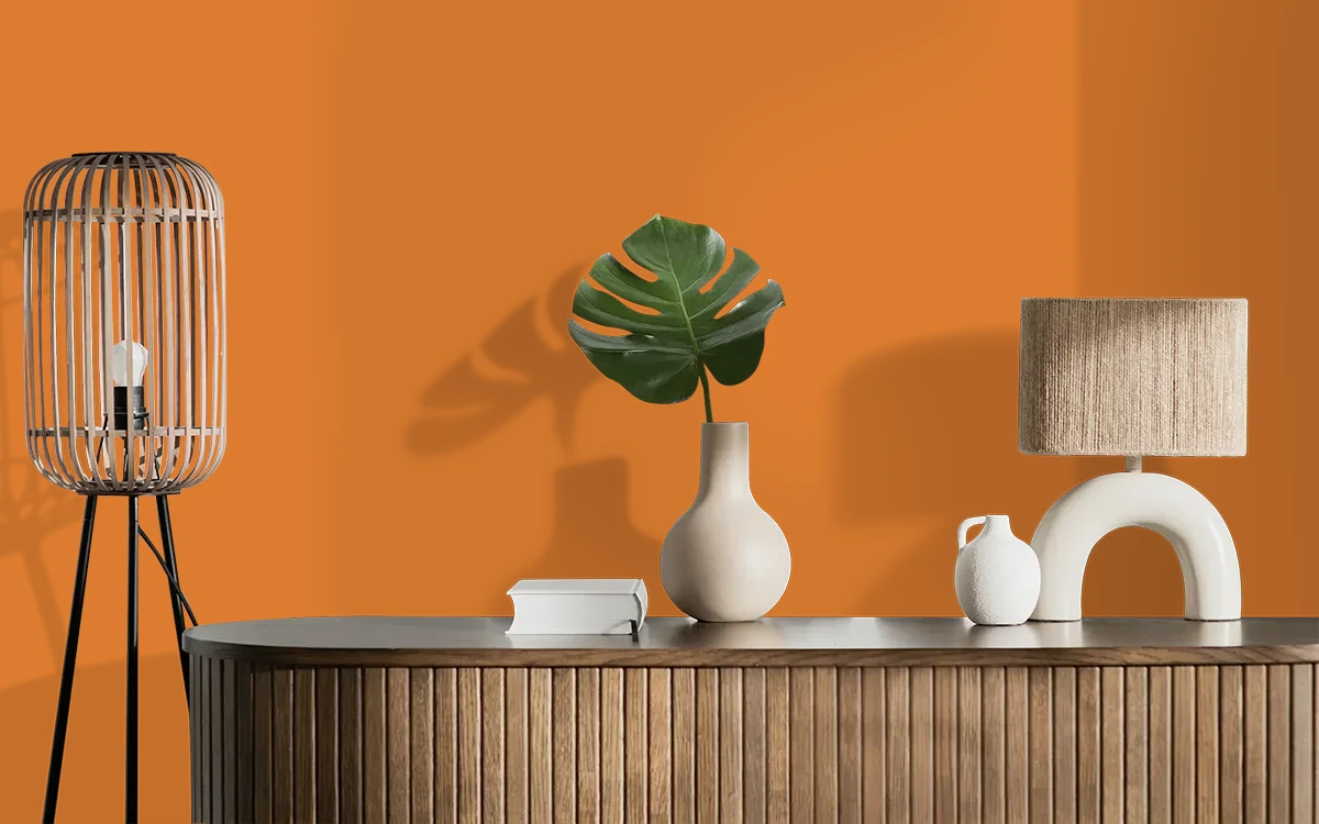 Nippon Paint's EXCITING ORANGE color on different wall surfaces.