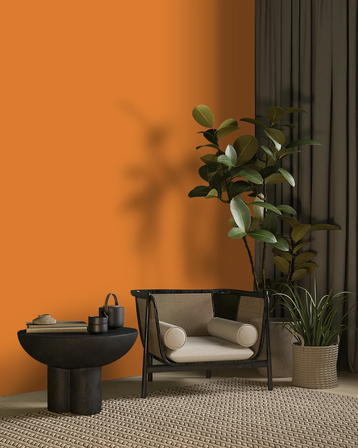 Nippon Paint's EXCITING ORANGE color on a beautifully decorated wall.