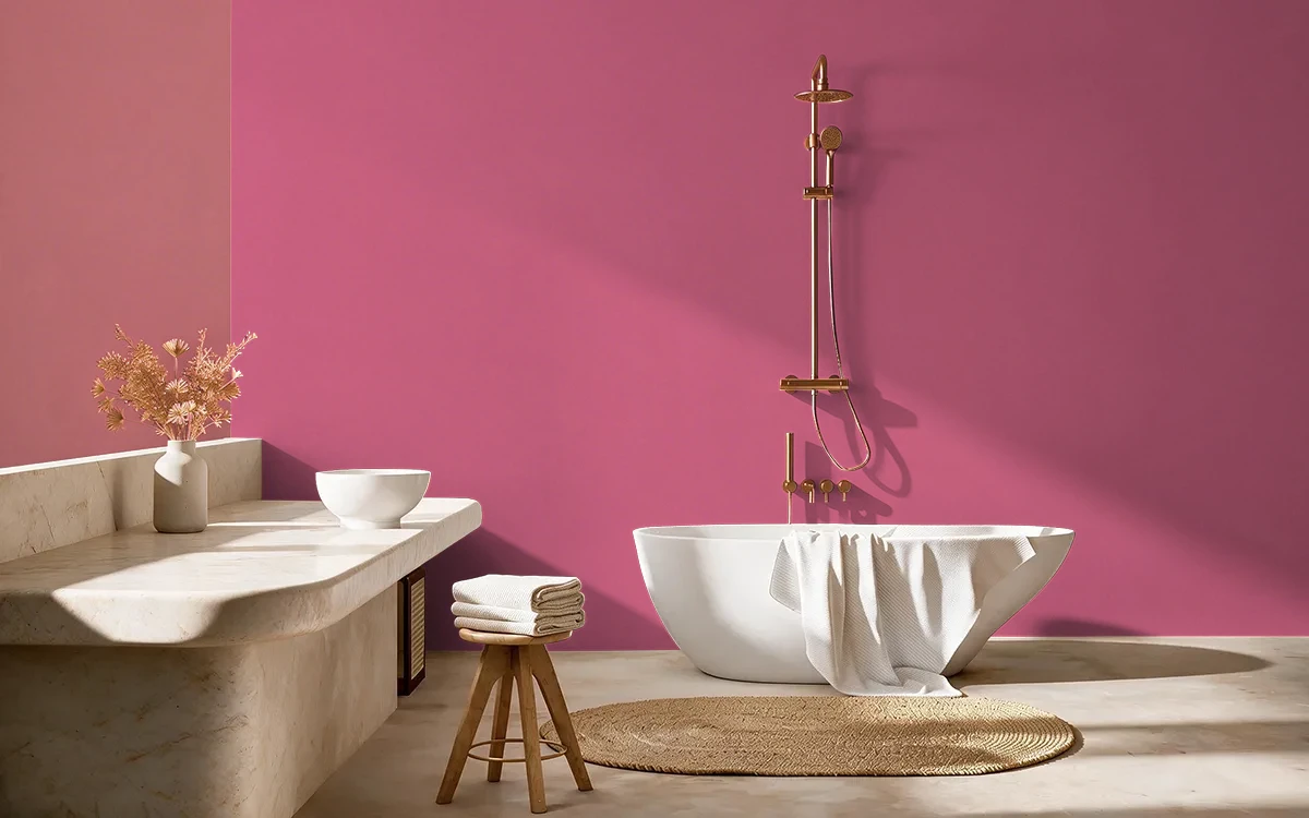Nippon Paint's EXOTIC BLOOM color on different wall surfaces.