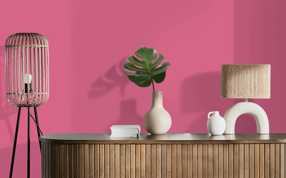 Nippon Paint's EXOTIC BLOOM color on different wall surfaces.