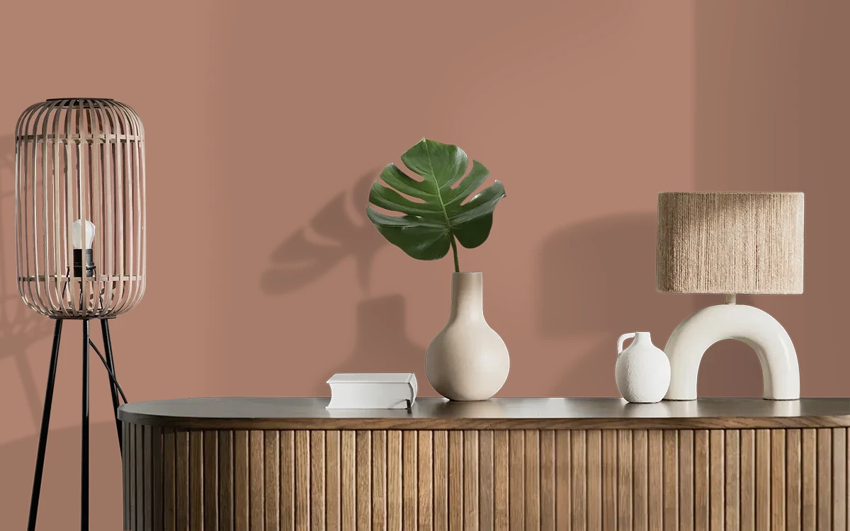 Nippon Paint's FALLEN LEAVES color on different wall surfaces.
