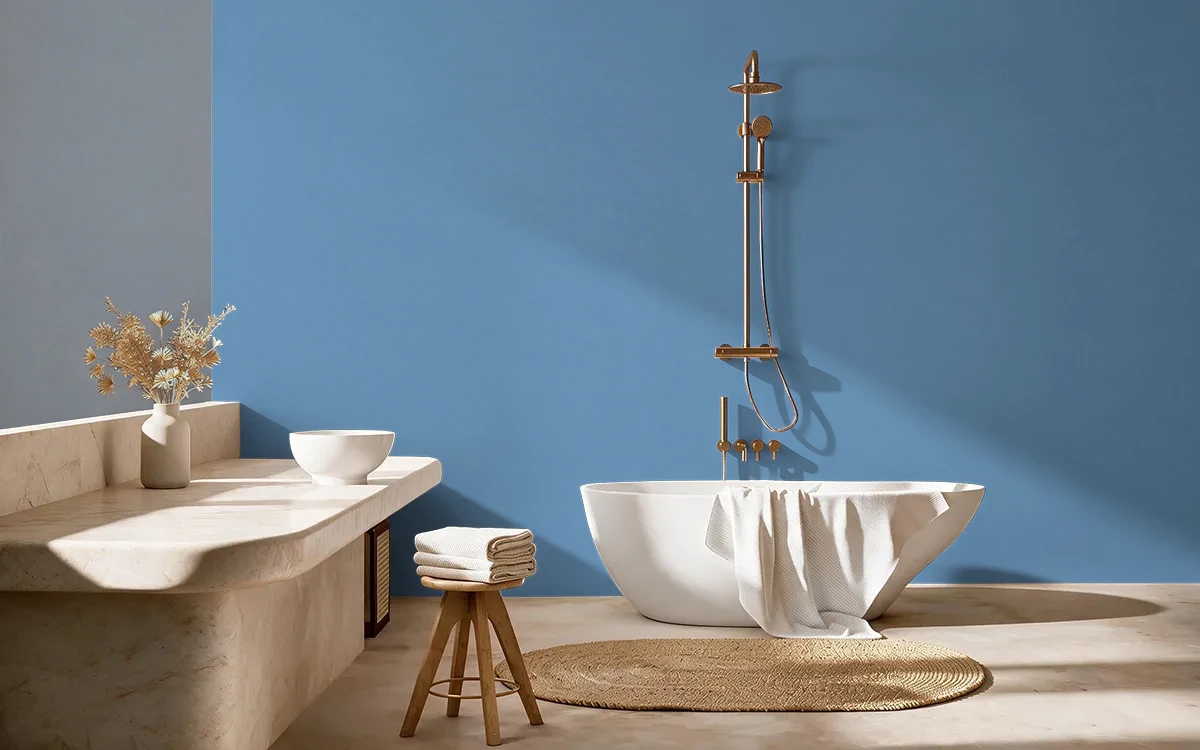 Nippon Paint's FALLING WATERS color on different wall surfaces.