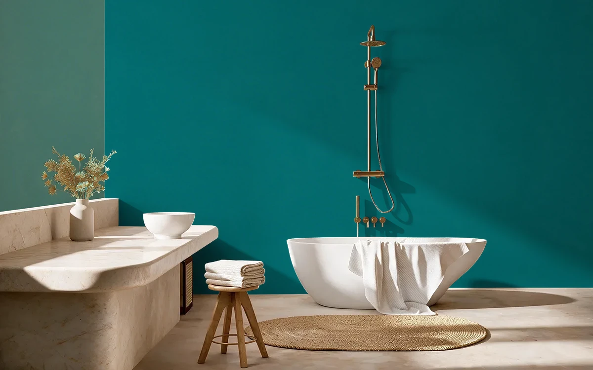 Nippon Paint's FANTASY GREEN color on different wall surfaces.