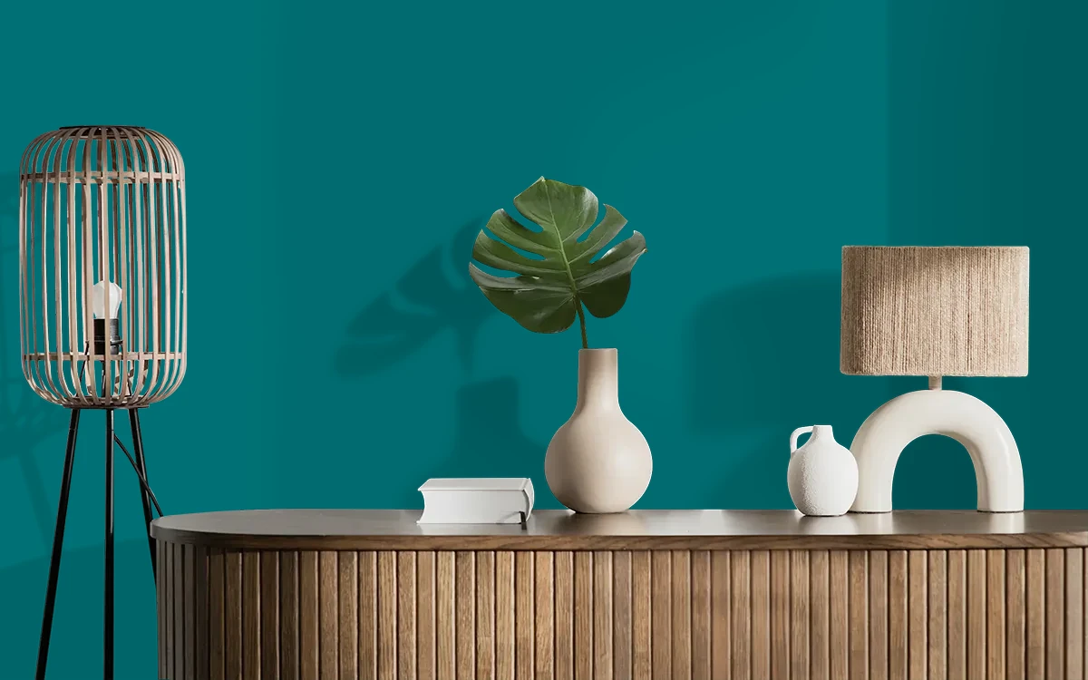 Nippon Paint's FANTASY GREEN color on different wall surfaces.
