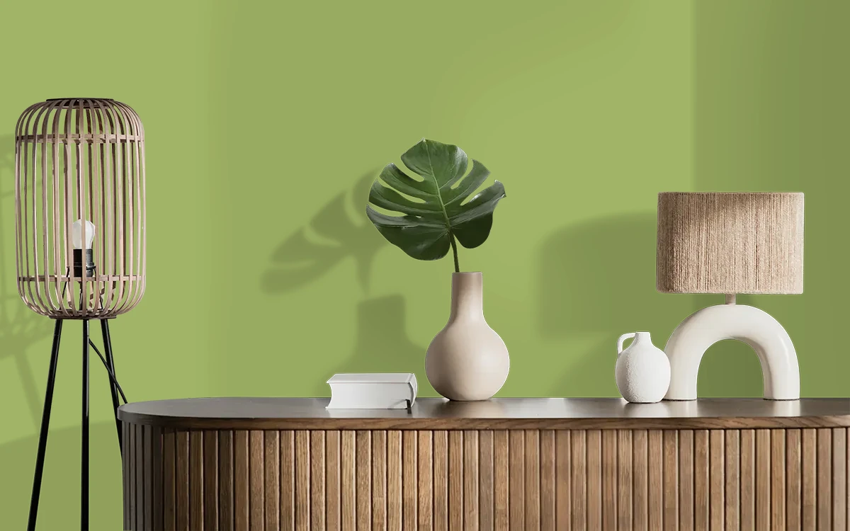 Nippon Paint's FERN SWIRL color on different wall surfaces.