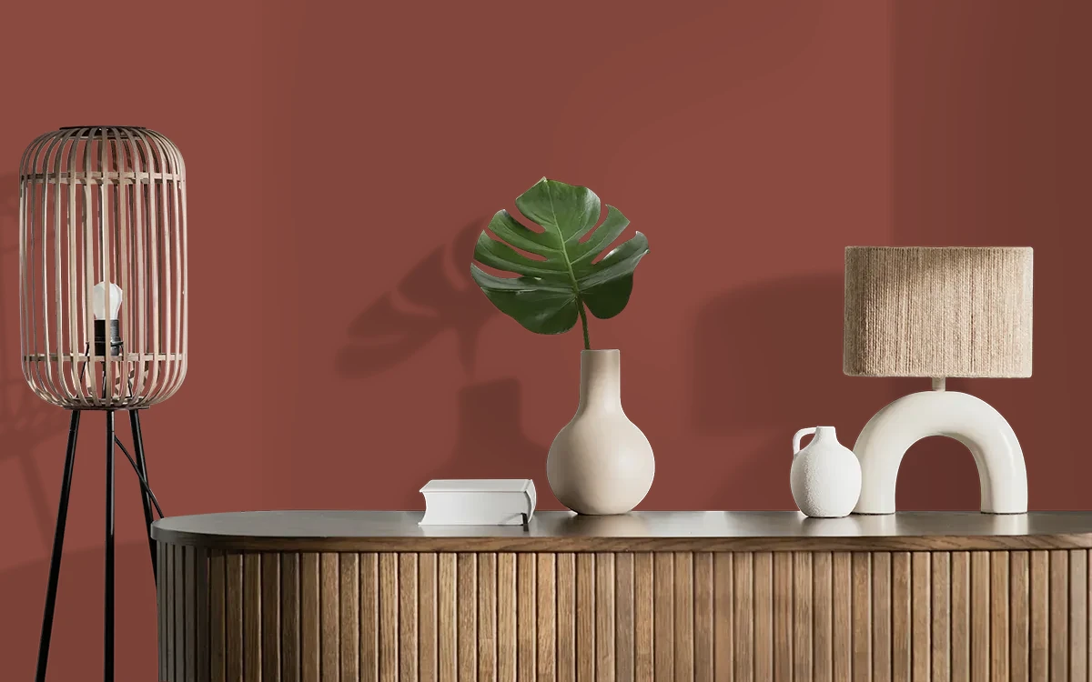 Nippon Paint's FERTILE EARTH color on different wall surfaces.