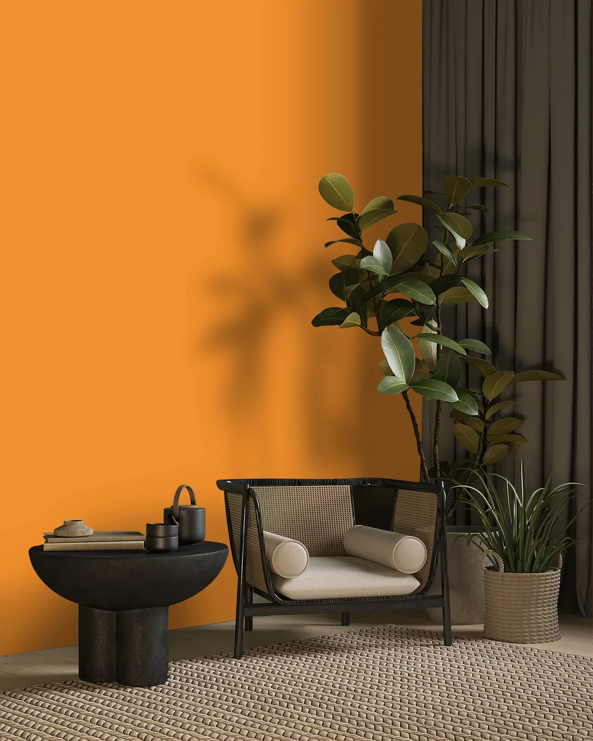 Nippon Paint's FESTIVE ORANGE color on a beautifully decorated wall.