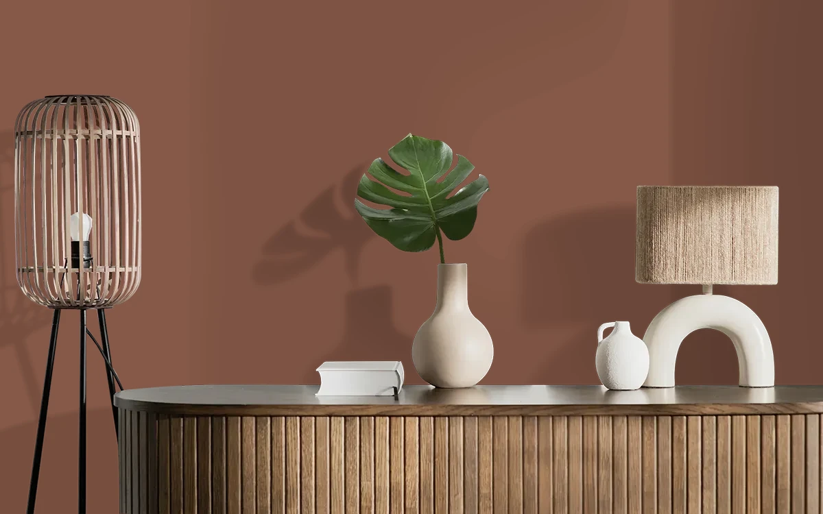 Nippon Paint's FIELD OAK color on different wall surfaces.