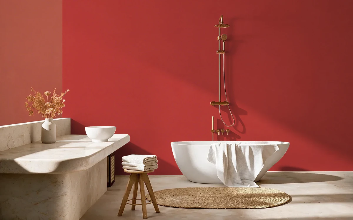 Nippon Paint's FIERY BOSS color on different wall surfaces.