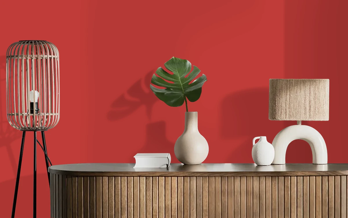 Nippon Paint's FIERY BOSS color on different wall surfaces.