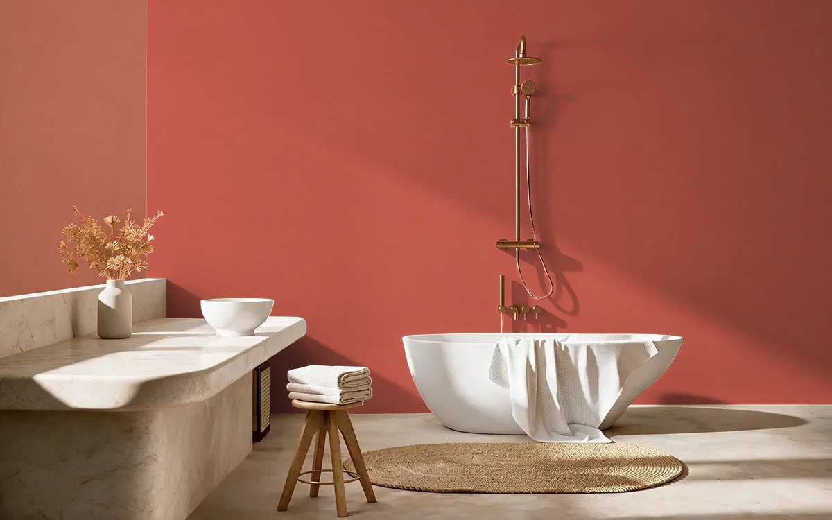 Nippon Paint's FIERY SUNSET color on different wall surfaces.