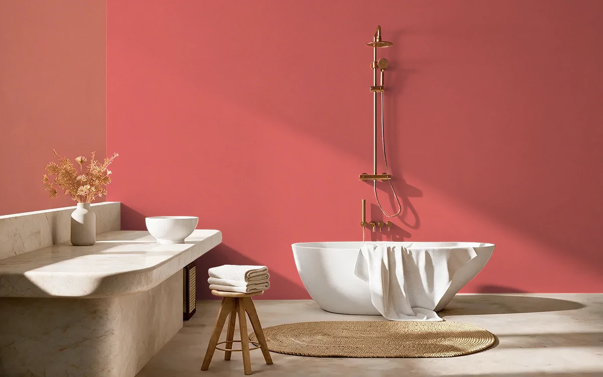 Nippon Paint's FIRE PRINCESS color on different wall surfaces.