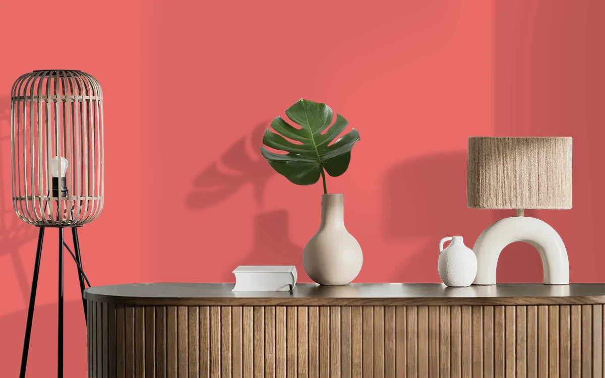 Nippon Paint's FIRE PRINCESS color on different wall surfaces.