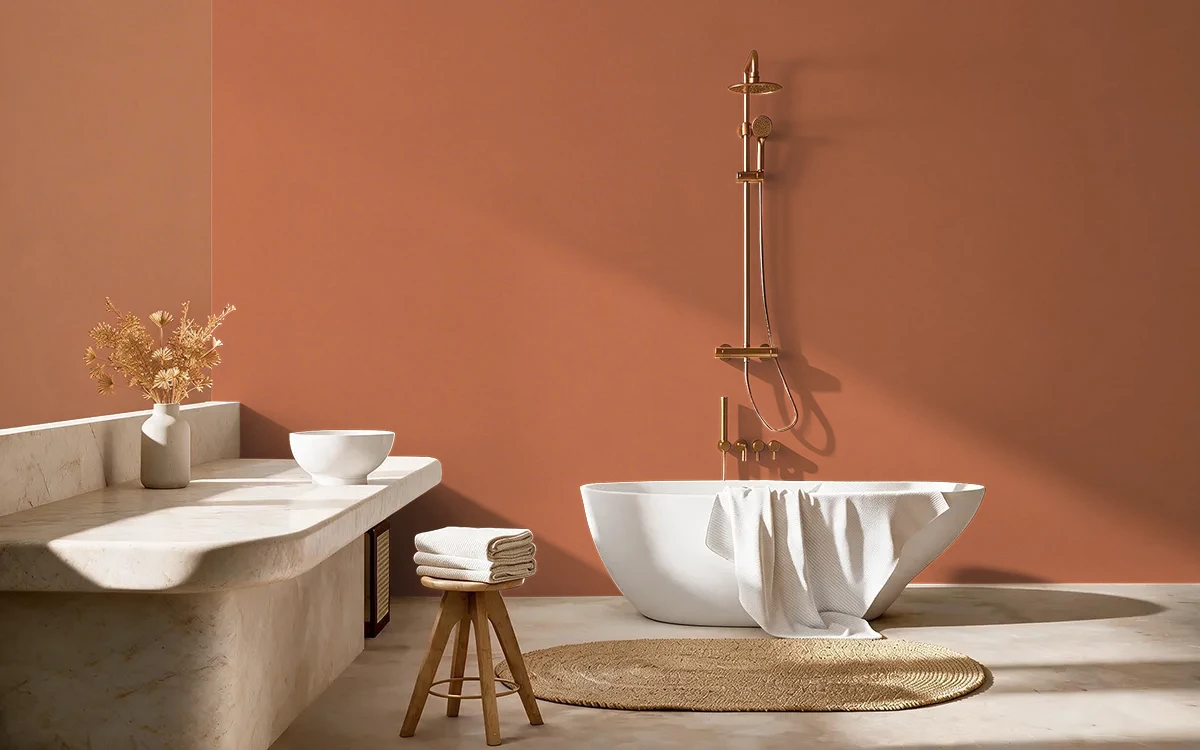Nippon Paint's FIREBUSH color on different wall surfaces.