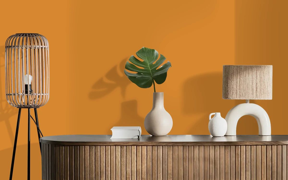 Nippon Paint's FIRELIGHTS color on different wall surfaces.