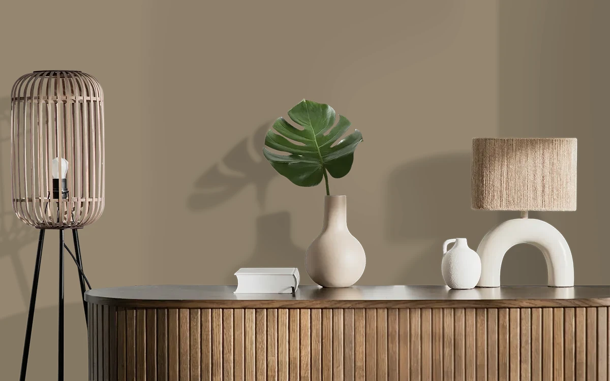 Nippon Paint's FIREWOOD color on different wall surfaces.