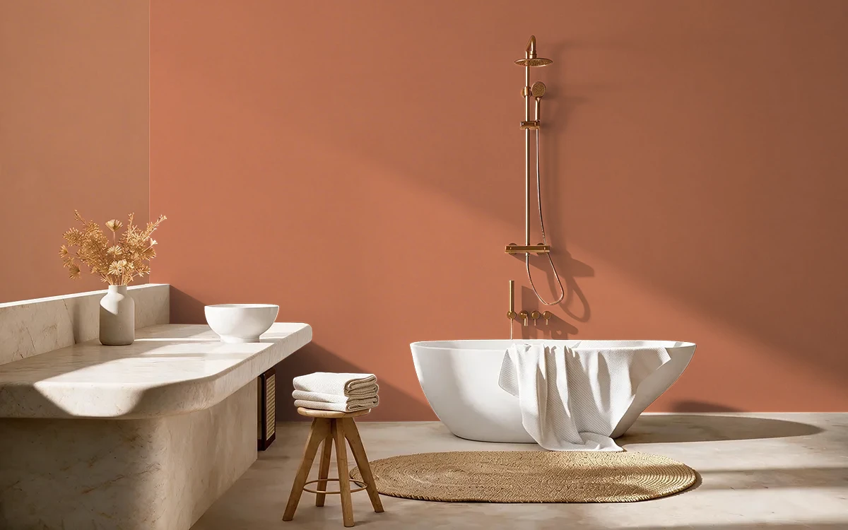 Nippon Paint's FLAME AURA color on different wall surfaces.