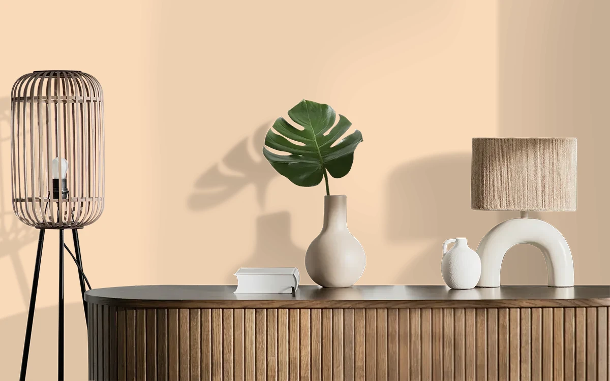 Nippon Paint's FLAMING FLING color on different wall surfaces.