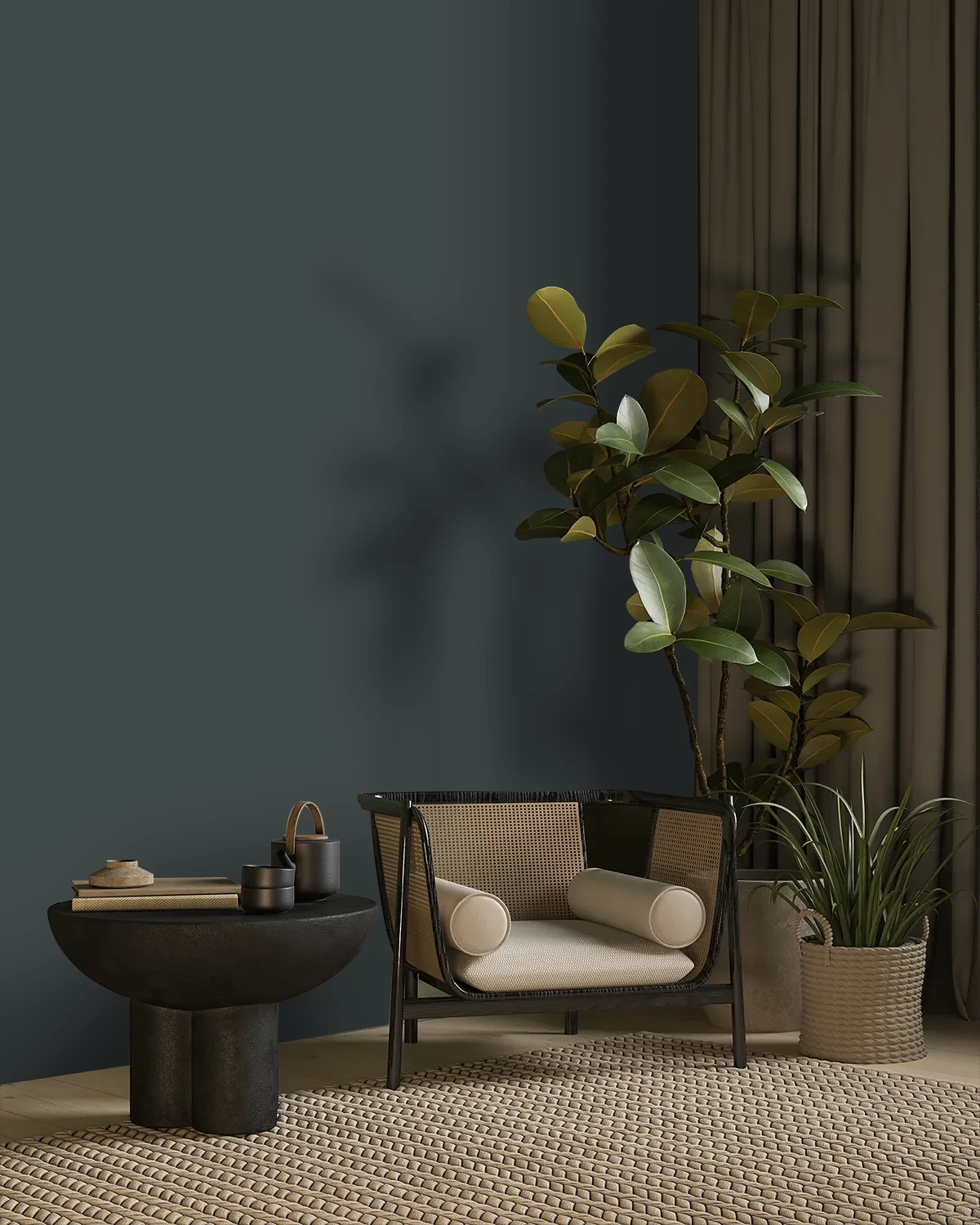 Nippon Paint's FLINT BLACK color on a beautifully decorated wall.