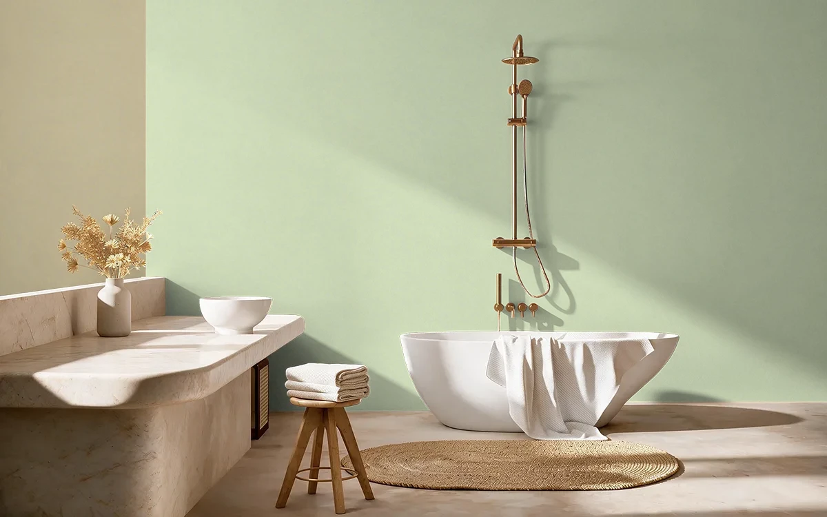 Nippon Paint's FLOATING LEAVES color on different wall surfaces.