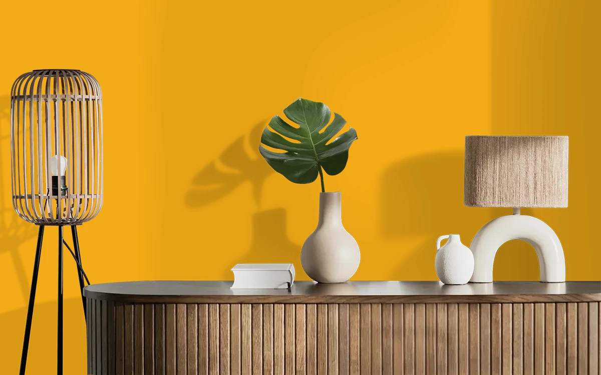 Nippon Paint's FLORIST YELLOW color on different wall surfaces.