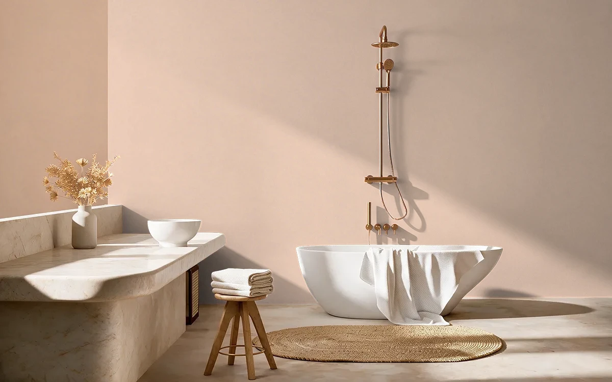 Nippon Paint's FLOWERY WORDS color on different wall surfaces.