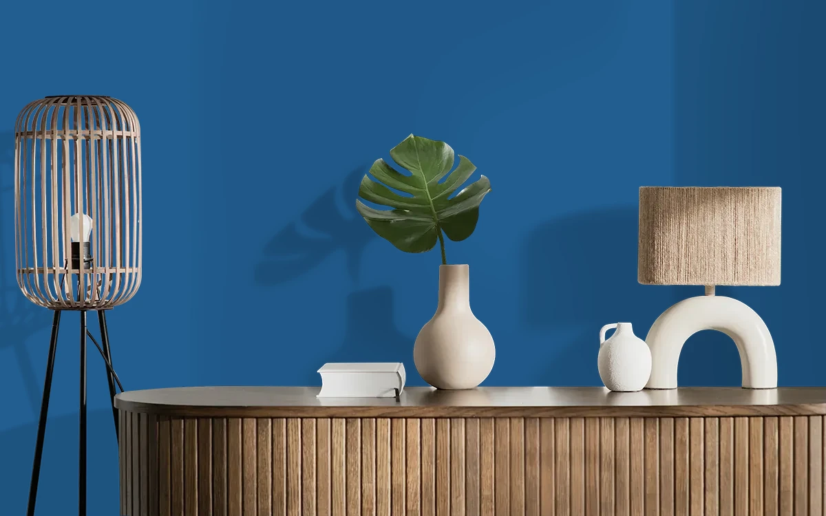 Nippon Paint's FLUID BLUE color on different wall surfaces.