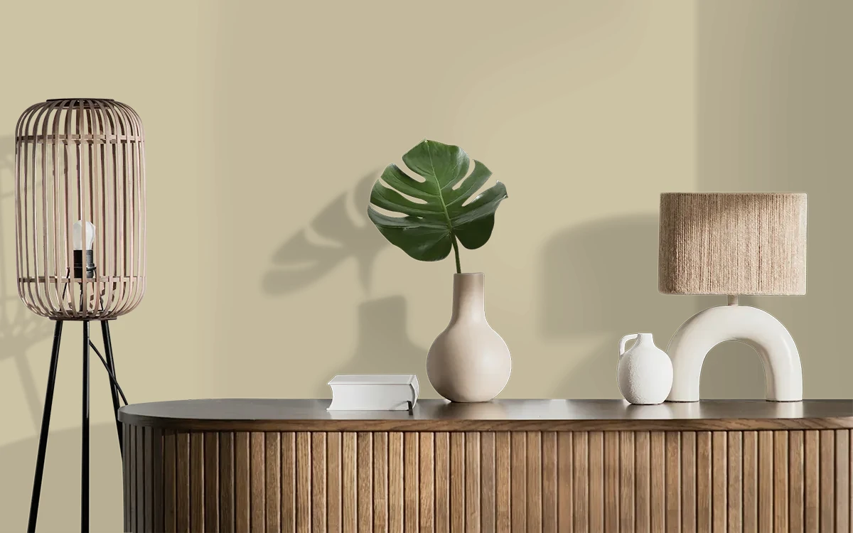 Nippon Paint's FOGGY GREEN color on different wall surfaces.