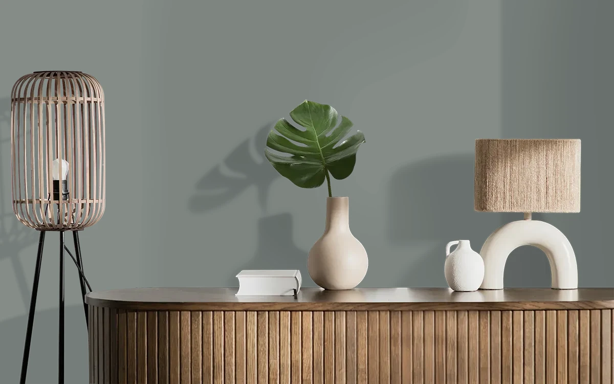 Nippon Paint's FOREST FOG color on different wall surfaces.