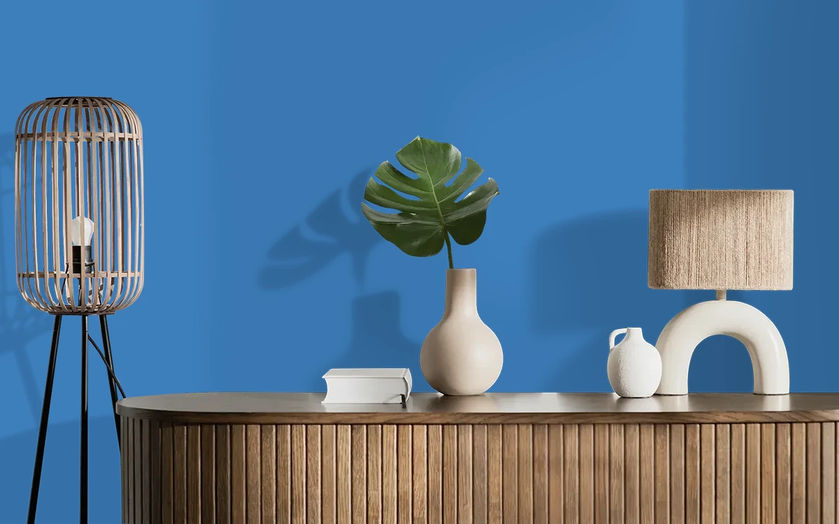 Nippon Paint's FOUNDER BLUE color on different wall surfaces.