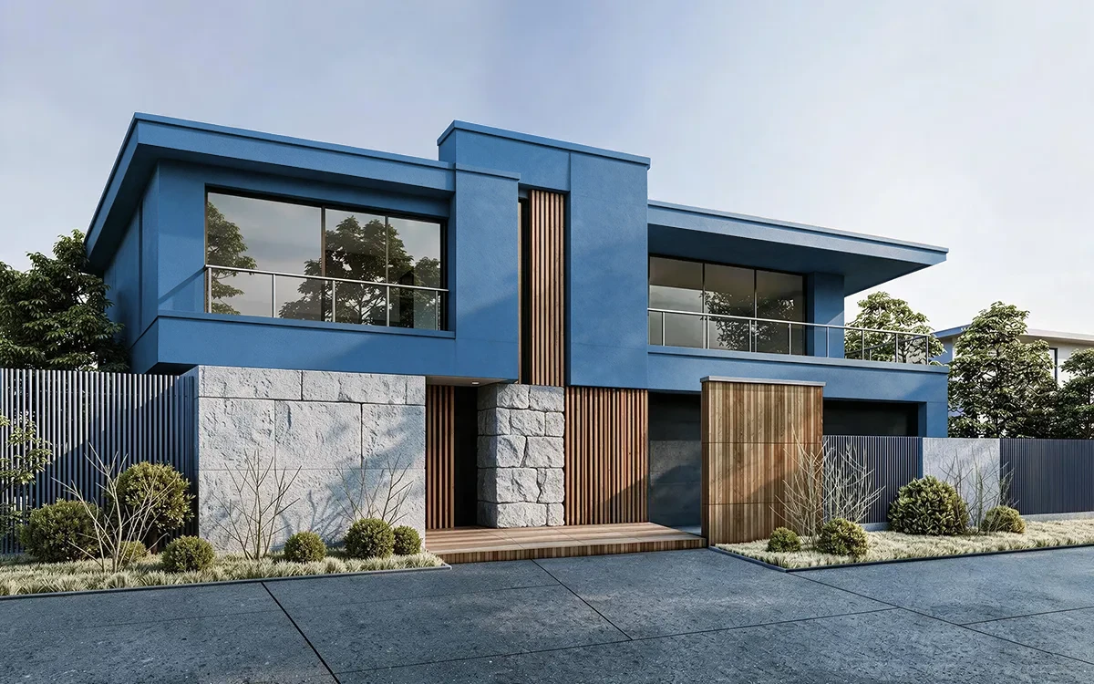 Nippon Paint's FOUNDER BLUE color on different wall surfaces.
