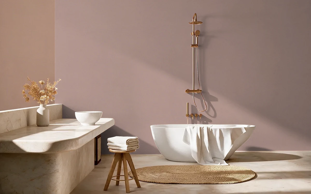 Nippon Paint's FRONTIER SHADOW color on different wall surfaces.