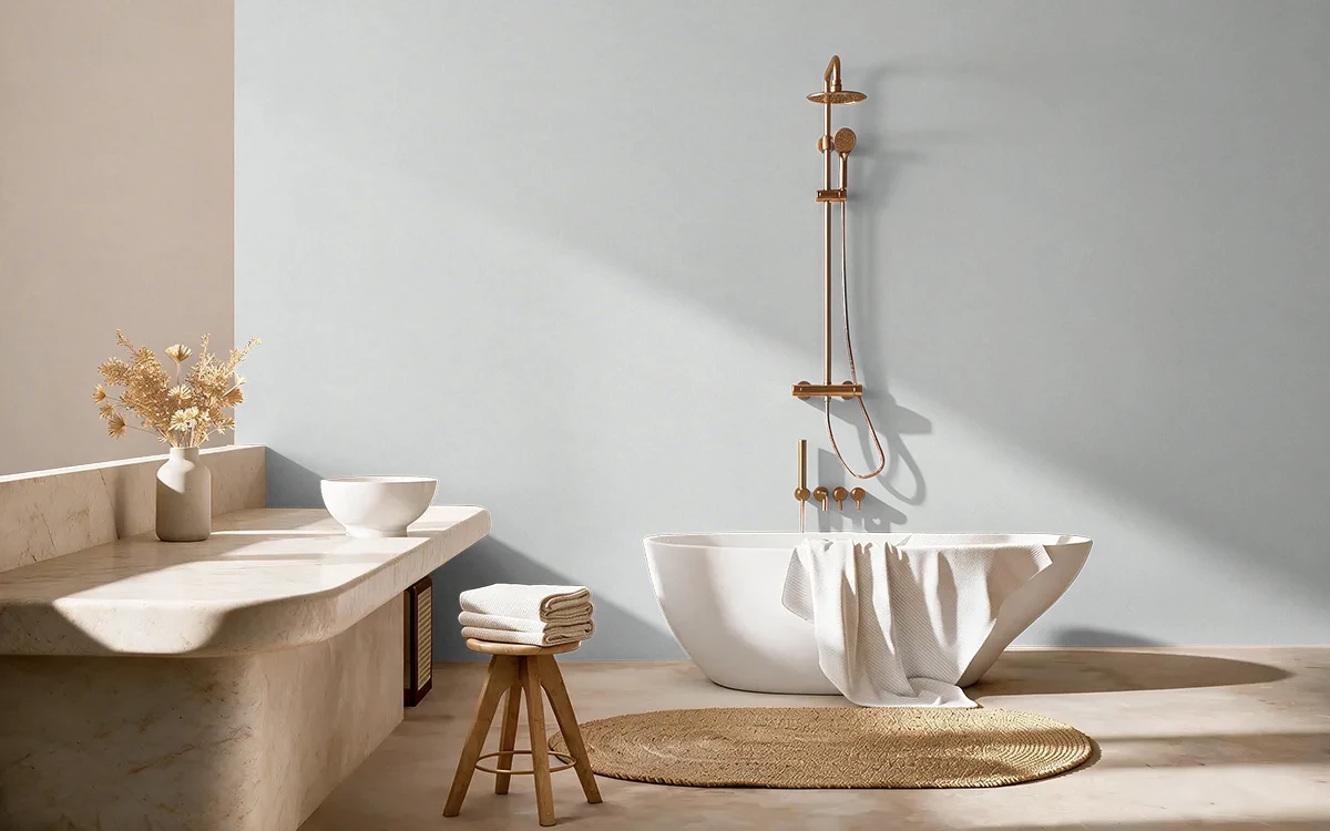 Nippon Paint's FROSTY DAWN color on different wall surfaces.
