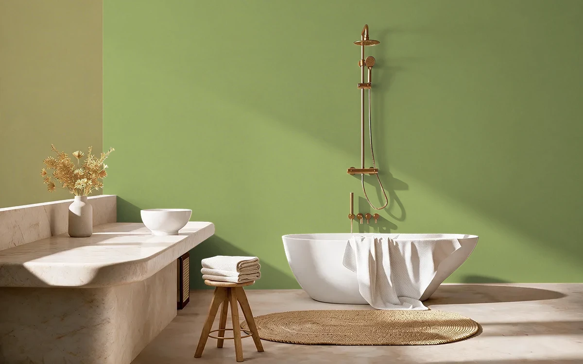 Nippon Paint's GARDEN GLOW color on different wall surfaces.
