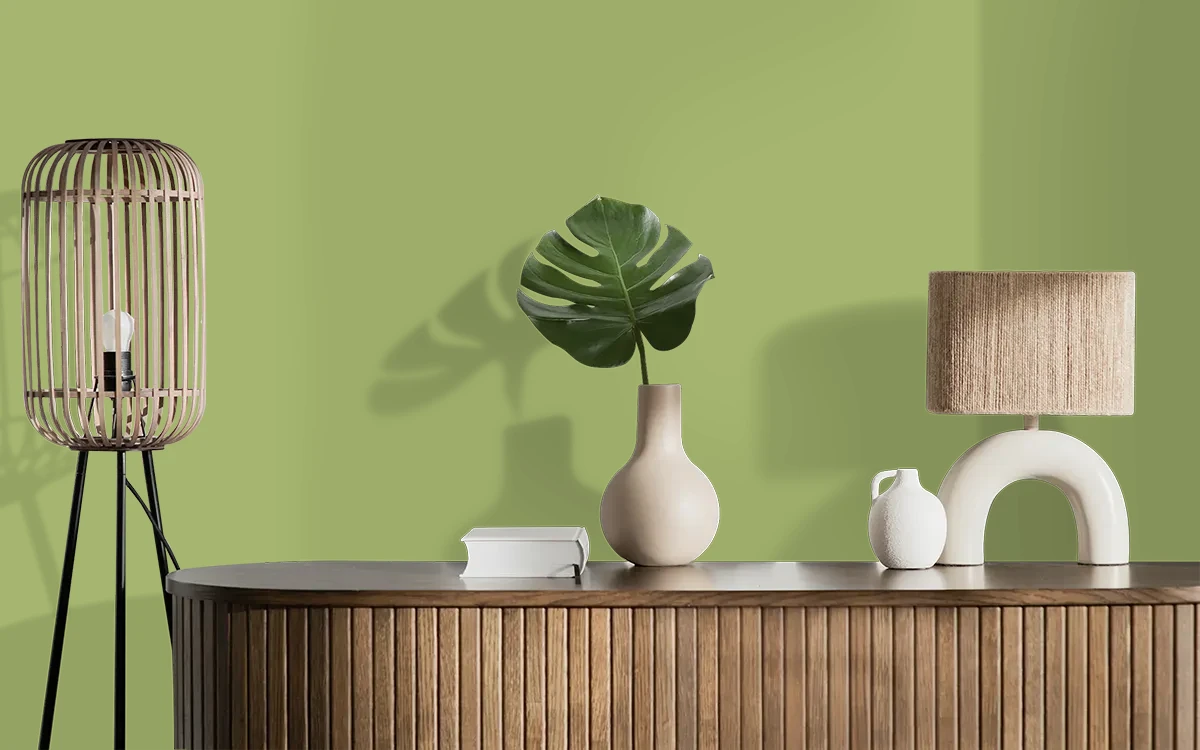 Nippon Paint's GARDEN GLOW color on different wall surfaces.