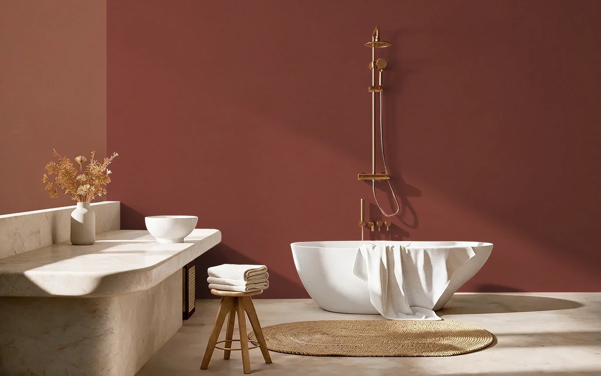 Nippon Paint's GARNET RAGE color on different wall surfaces.