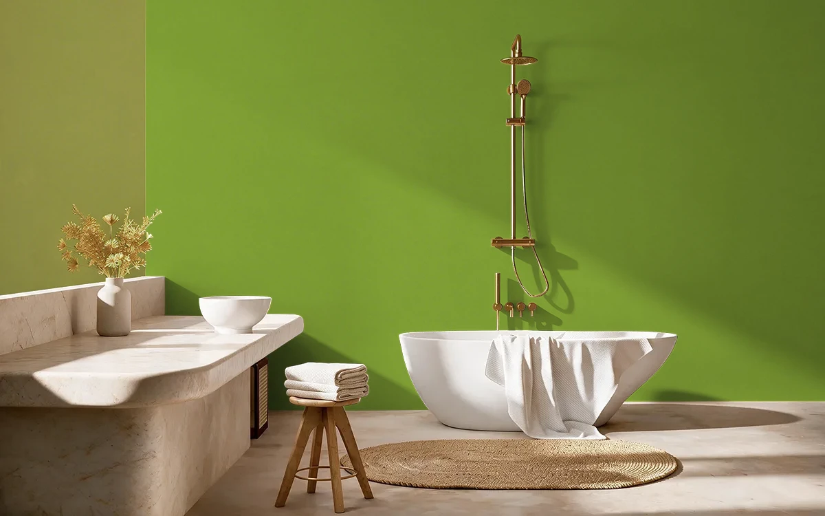 Nippon Paint's GISETTE GREEN color on different wall surfaces.