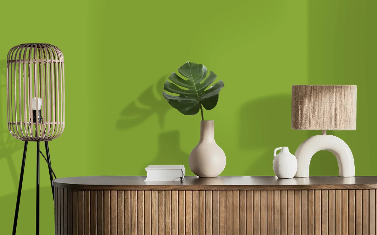 Nippon Paint's GISETTE GREEN color on different wall surfaces.